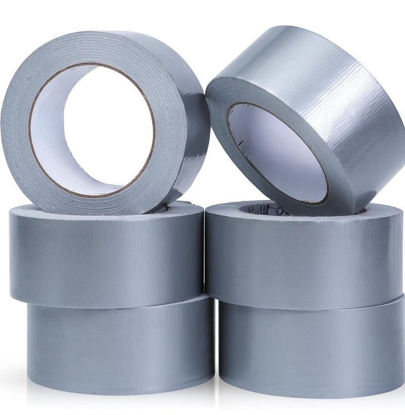 لوكاداه 6 لفات من شريط لاصق فضي شديد التحمل - شريط لاصق قوي مقاوم للماء لإصلاح قنوات التكييف والتهوية، ولإحكام الإغلاق، والترقيع، والعزل، والتغليف، والإصلاحات المنزلية، والاستخدامات الصناعية والمنزلية والمكتبية - Image 1